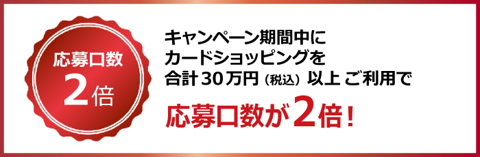 キャンペーン期間中にカードショッピングを合計1万円（税込）ご利用ごとに応募口数が1口ずつUP！