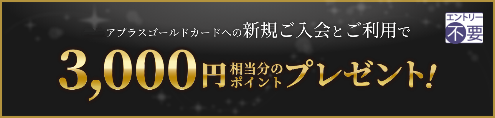 アプラスゴールドカードへの新規ご入会とご利用で3,000円相当分のポイントプレゼント!