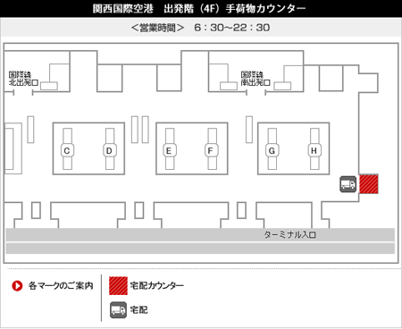 関西国際空港　出発階(4F)手荷物カウンター