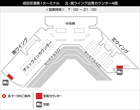 成田第1ターミナル　北・南ウィング出発カウンター4階