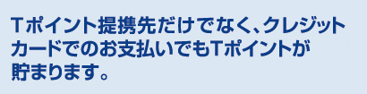 Tポイント提携先だけでなく、クレジットカードでのお支払いでもTポイントがコツコツと貯まります。